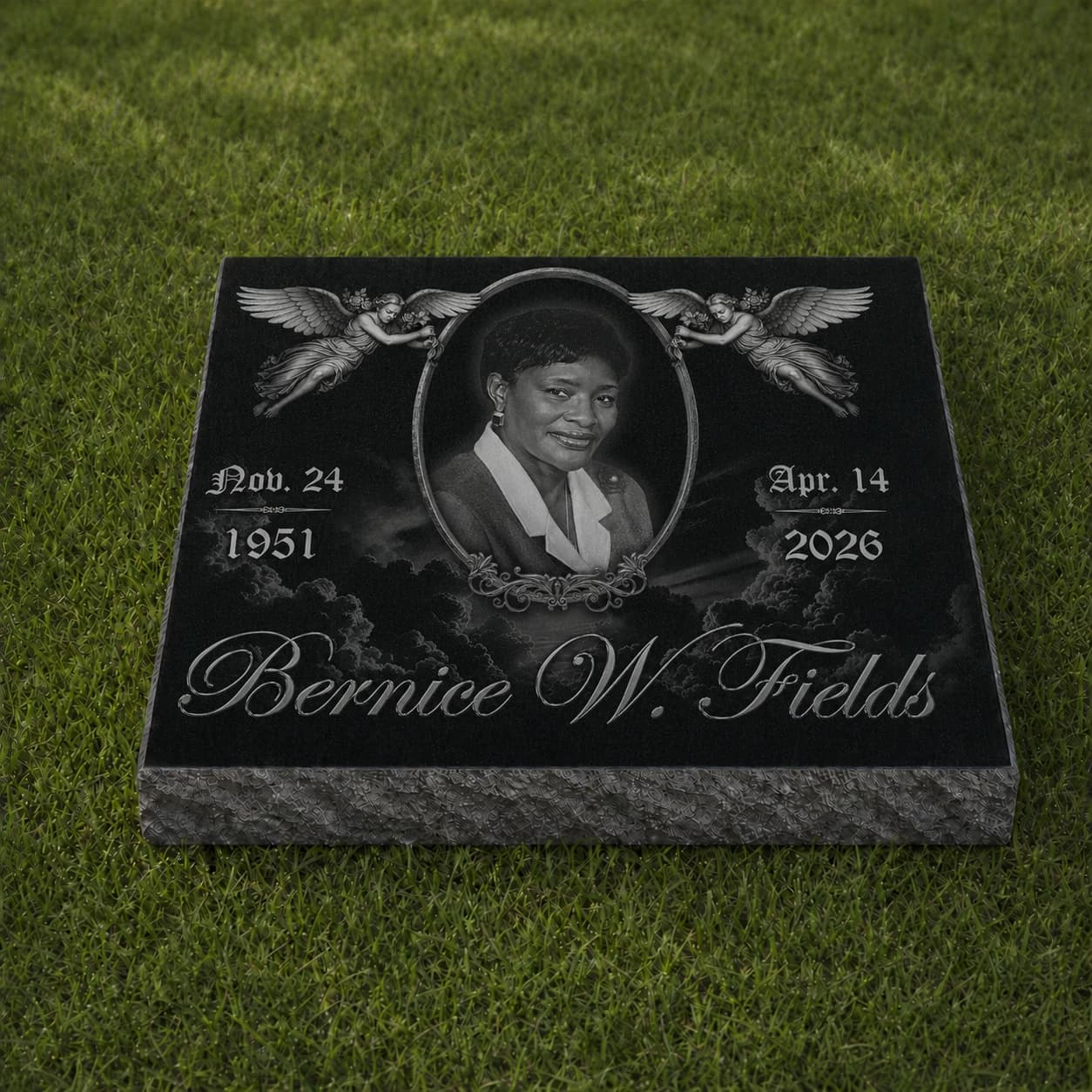 Half Grave Ledger Headstone Photo Engraved Black Granite variant