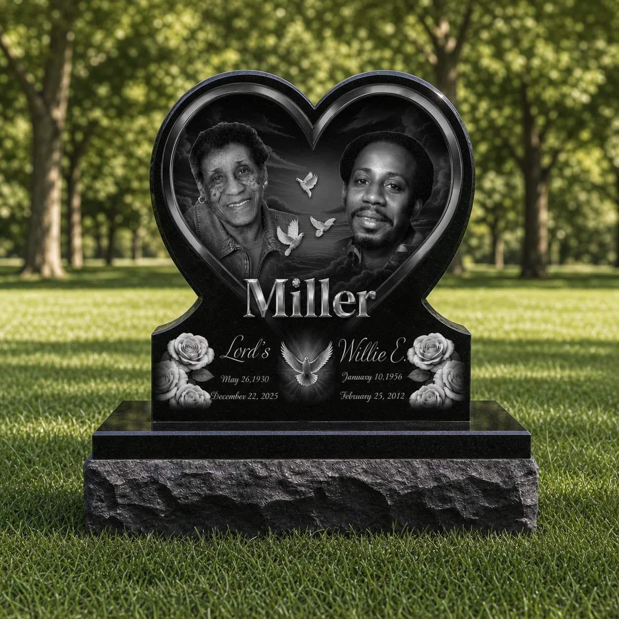 Single Heart Headstone Photo Engraved Black Granite Grave Monument variant